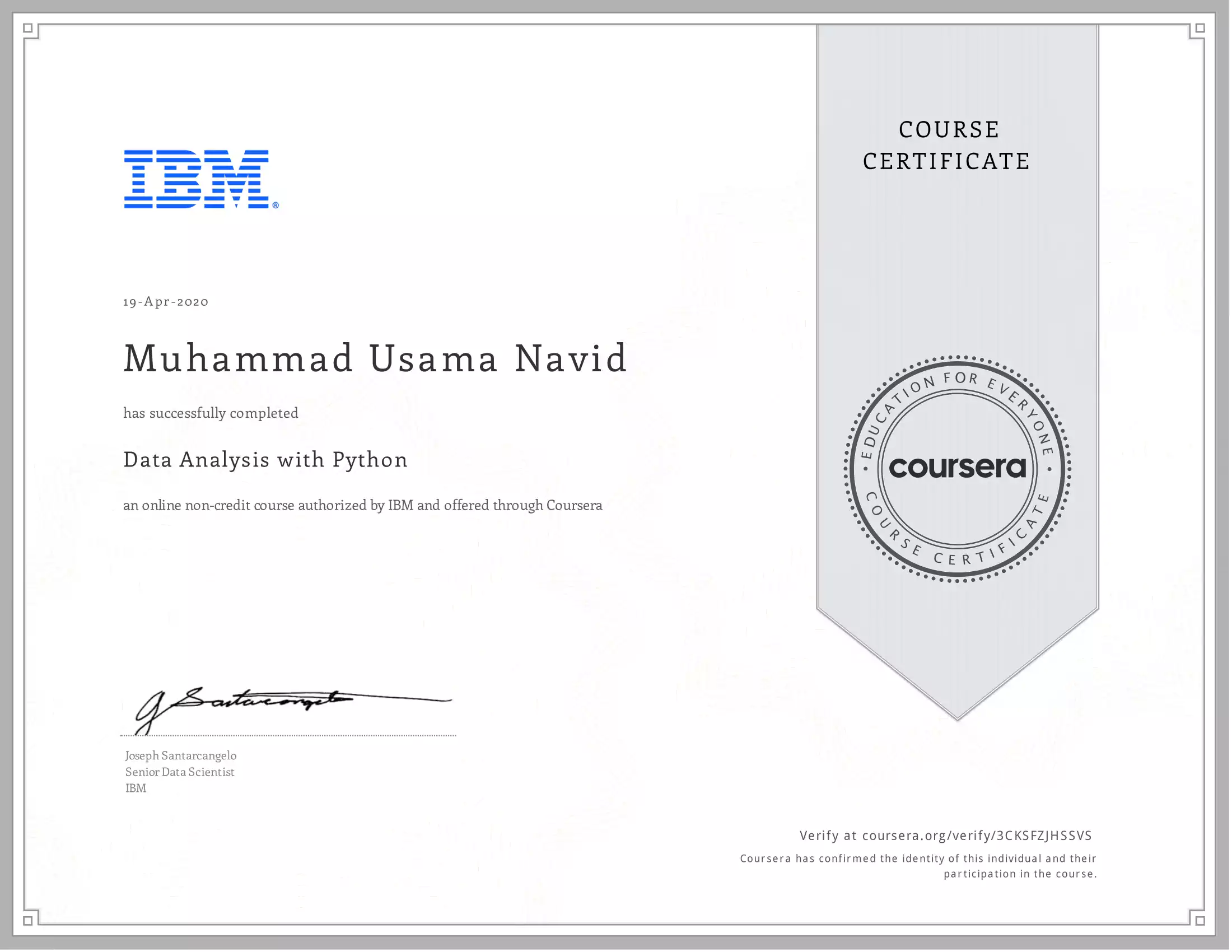 Data Analysis with Python IBM Coursera Muhammad Usama Navid