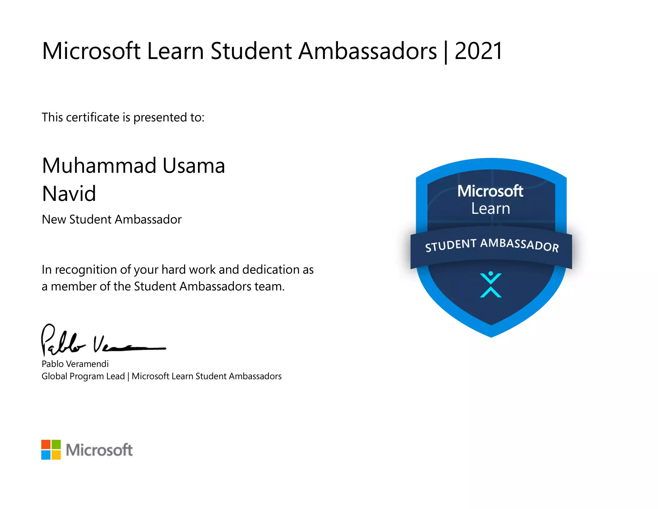 New-Student-Ambassador-Microsoft-Muhammad-Usama-Navid